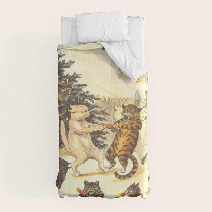 Christmas Party Cats' by Louis Wain Vintage Cat Art Duvet Cover