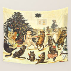 Christmas Party Cats' by Louis Wain Vintage Cat Art Wall Tapestry