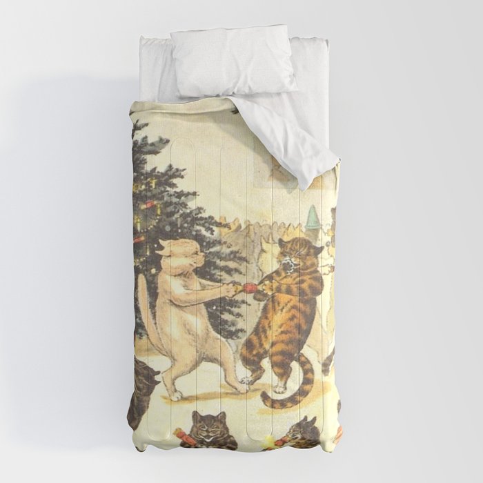 Christmas Party Cats' by Louis Wain Vintage Cat Art Comforter