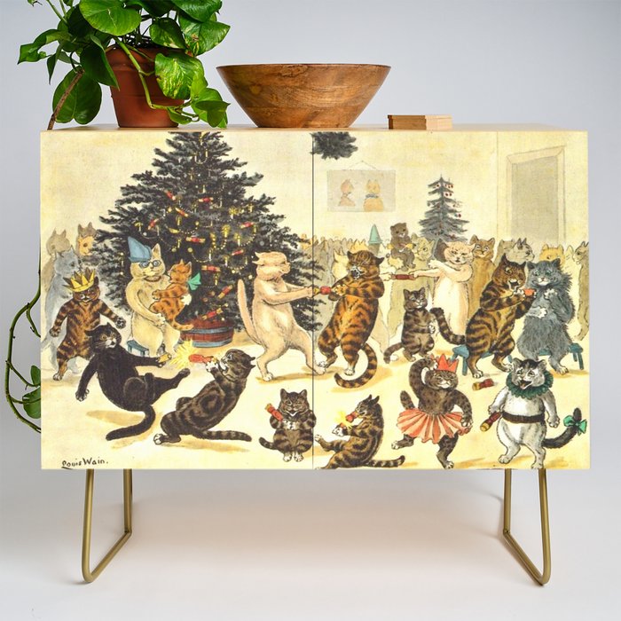 Christmas Party Cats' by Louis Wain Vintage Cat Art Credenza