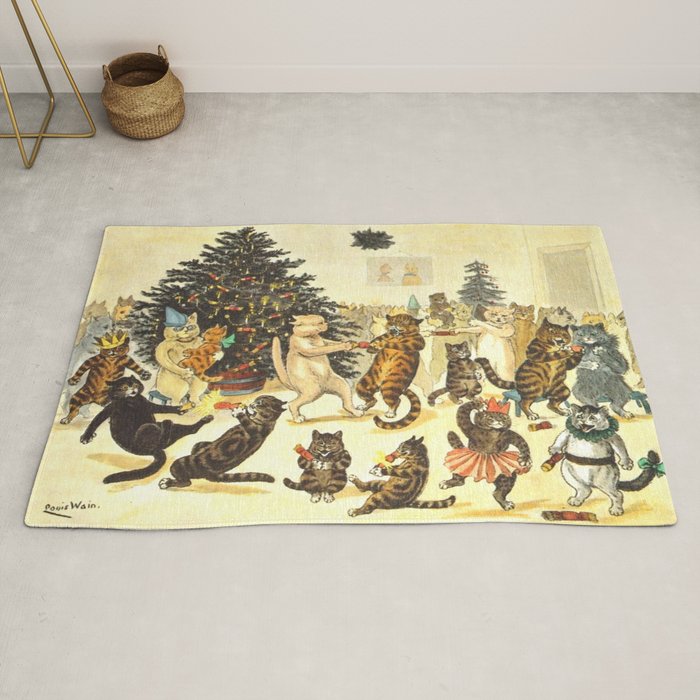 Christmas Party Cats' by Louis Wain Vintage Cat Art Rug