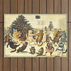Christmas Party Cats' by Louis Wain Vintage Cat Art Outdoor Rug