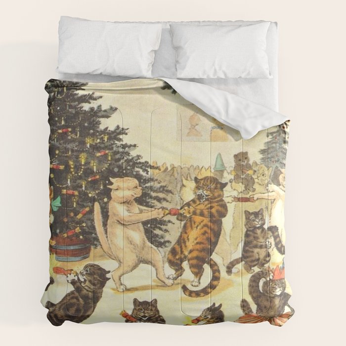 Christmas Party Cats' by Louis Wain Vintage Cat Art Comforter