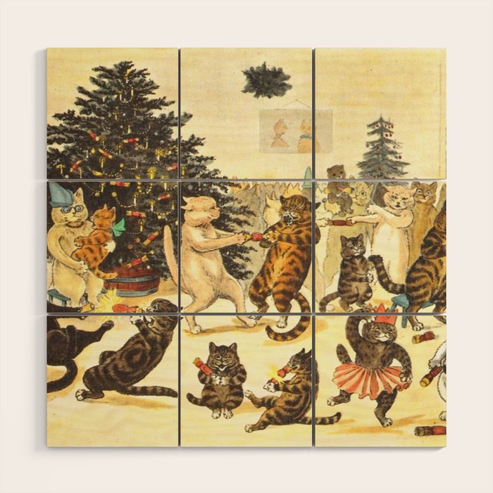 Christmas Party Cats' by Louis Wain Vintage Cat Art Wood Wall Art