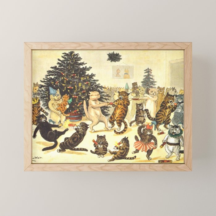 Christmas Party Cats' by Louis Wain Vintage Cat Art Mini Art Print
