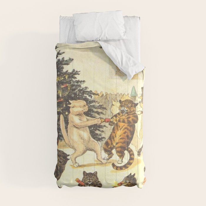 Christmas Party Cats' by Louis Wain Vintage Cat Art Comforter