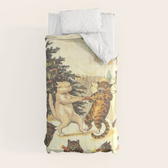 Christmas Party Cats' by Louis Wain Vintage Cat Art Comforter