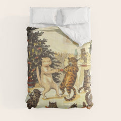 Christmas Party Cats' by Louis Wain Vintage Cat Art Comforter