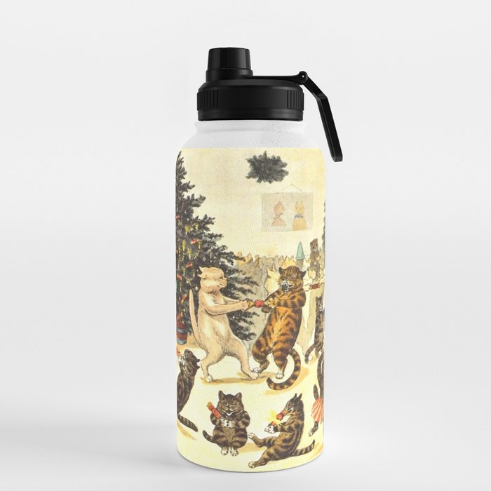 Christmas Party Cats' by Louis Wain Vintage Cat Art Water Bottle