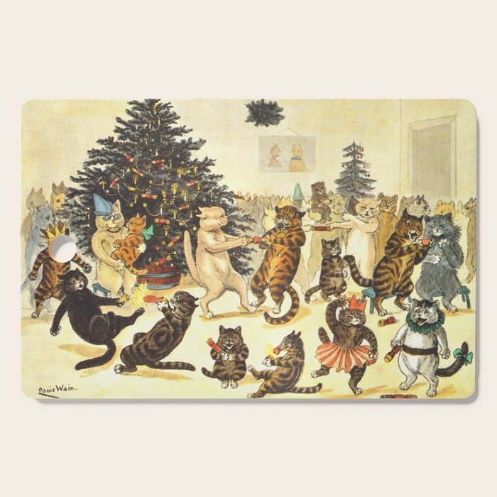 Christmas Party Cats' by Louis Wain Vintage Cat Art Cutting Board