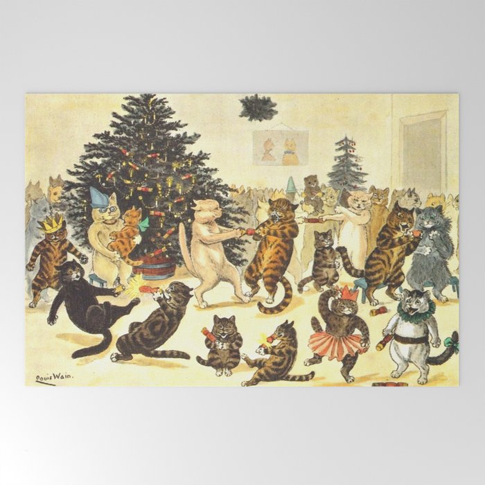 Christmas Party Cats' by Louis Wain Vintage Cat Art Welcome Mat