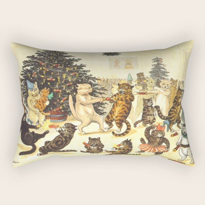 Christmas Party Cats' by Louis Wain Vintage Cat Art Rectangular Pillow
