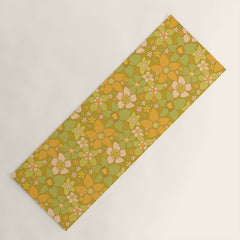 70s groovy retro floral pattern orange brown green handdrawn by surfy birdy  Yoga Mat