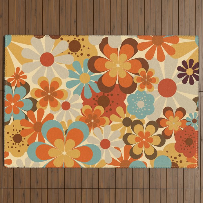 70's Retro Floral Patterned Prints Outdoor Rug