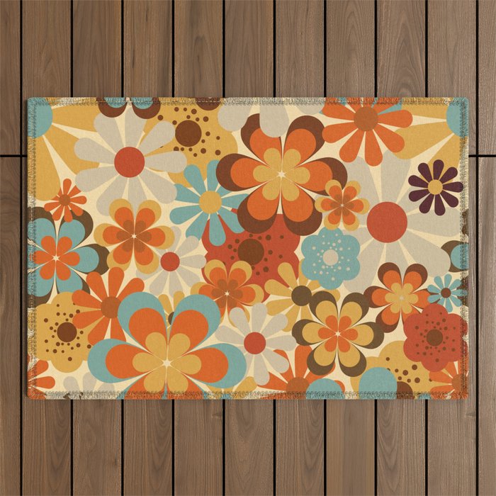 70's Retro Floral Patterned Prints Outdoor Rug