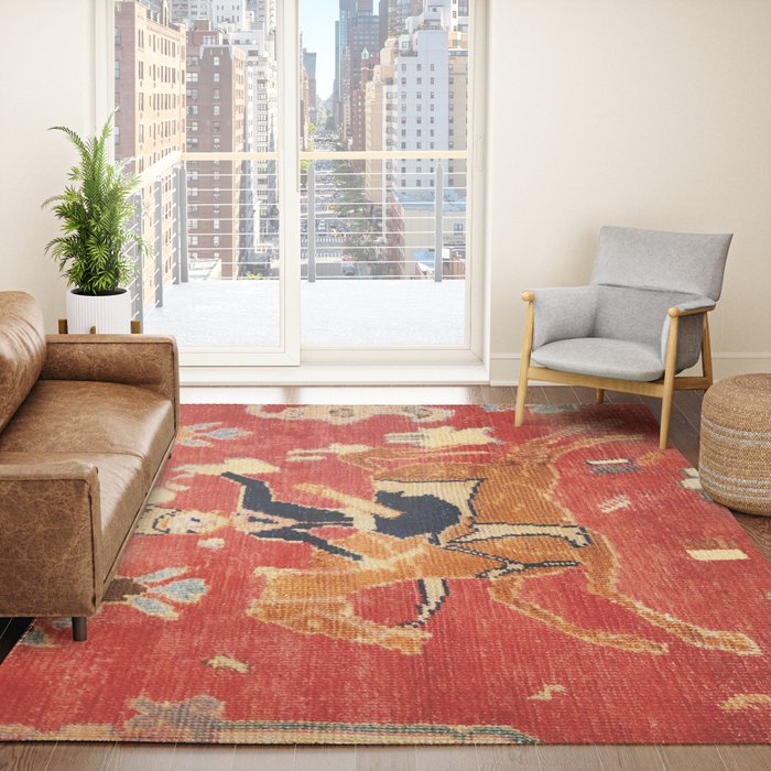 17th Century Isfahan Persian Animal Rug Print Rug