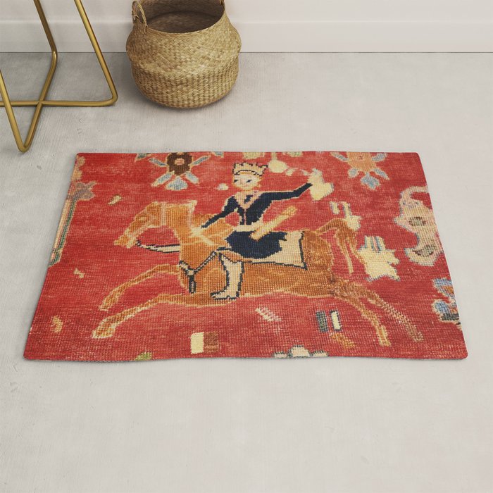 17th Century Isfahan Persian Animal Rug Print Rug