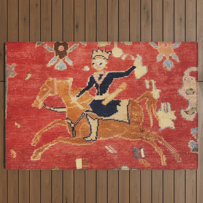 17th Century Isfahan Persian Animal Rug Print Outdoor Rug