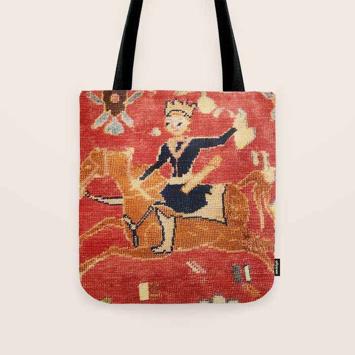 17th Century Isfahan Persian Animal Rug Print Tote Bag