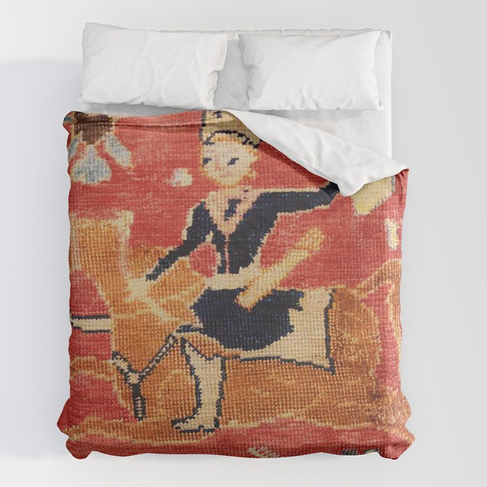 17th Century Isfahan Persian Animal Rug Print Duvet Cover