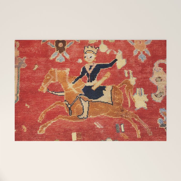 17th Century Isfahan Persian Animal Rug Print Welcome Mat