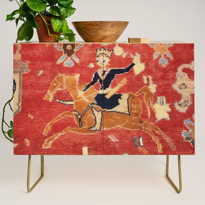 17th Century Isfahan Persian Animal Rug Print Credenza
