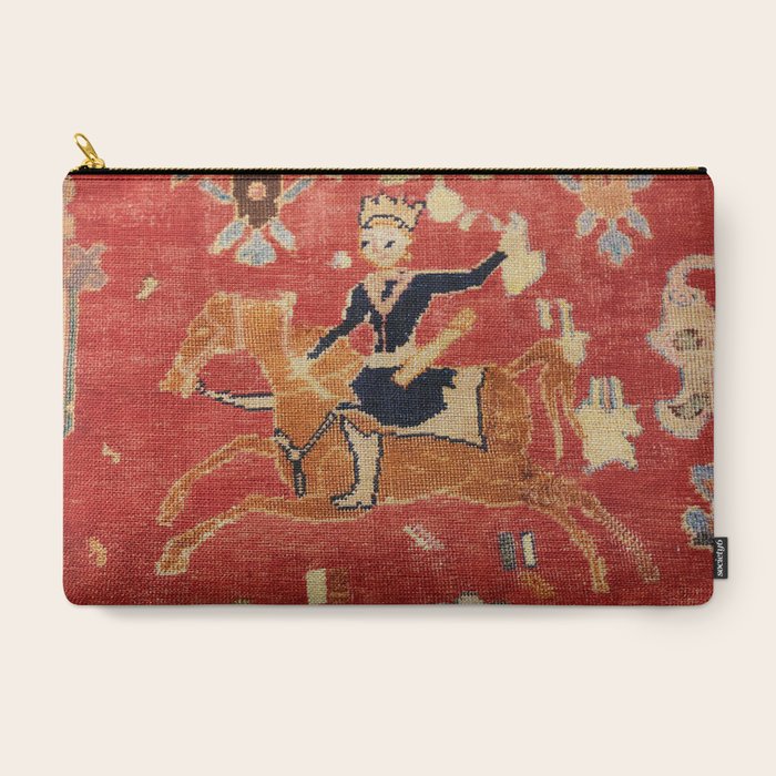 17th Century Isfahan Persian Animal Rug Print Carry All Pouch