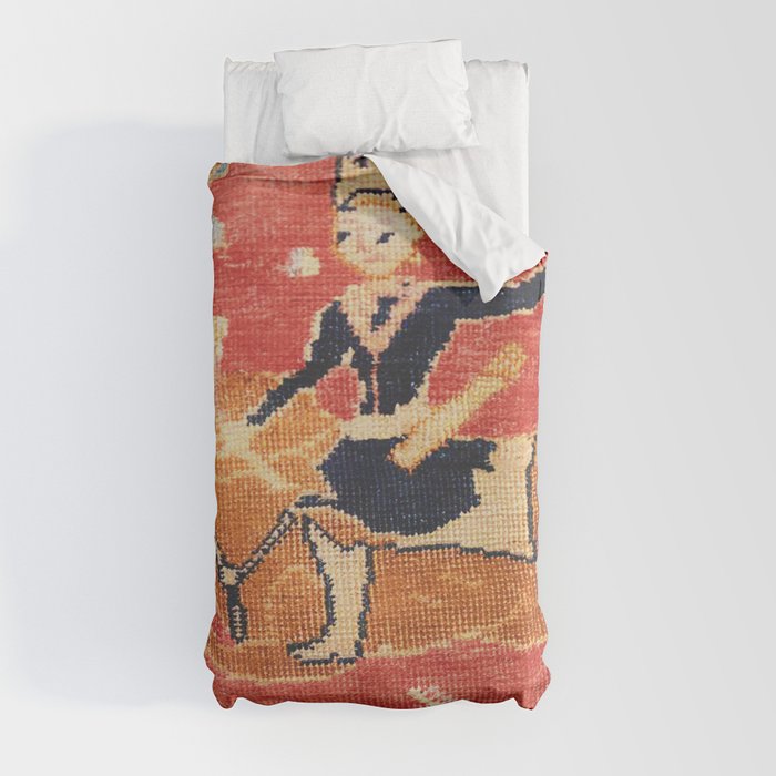 17th Century Isfahan Persian Animal Rug Print Duvet Cover