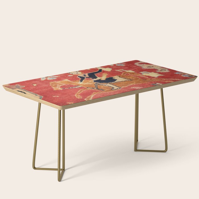 17th Century Isfahan Persian Animal Rug Print Coffee Table