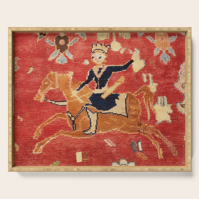 17th Century Isfahan Persian Animal Rug Print Serving Tray