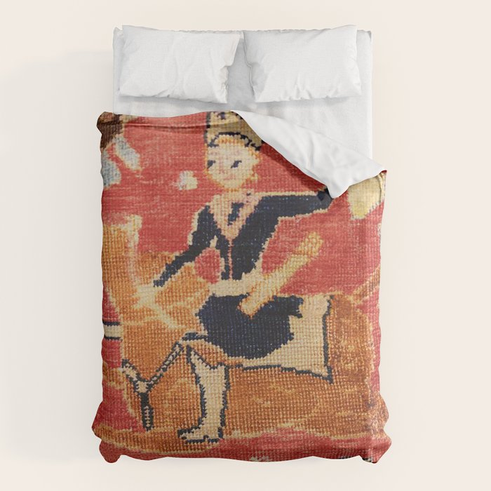 17th Century Isfahan Persian Animal Rug Print Duvet Cover
