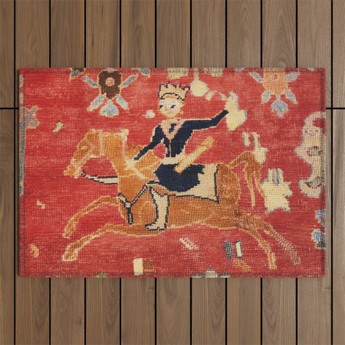 17th Century Isfahan Persian Animal Rug Print Outdoor Rug