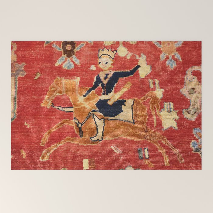17th Century Isfahan Persian Animal Rug Print Welcome Mat