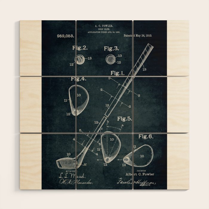 1909 - Golf Club patent art Wood Wall Art