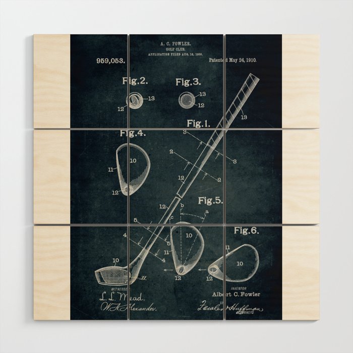 1909 - Golf Club patent art Wood Wall Art