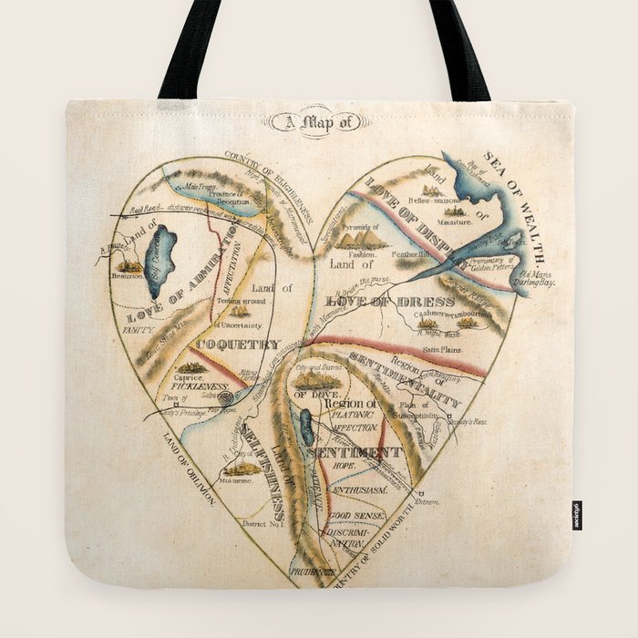 "A Map of the Open Country of a Woman's Heart" by D. W. Kellogg (c. 1833-1842) Tote Bag