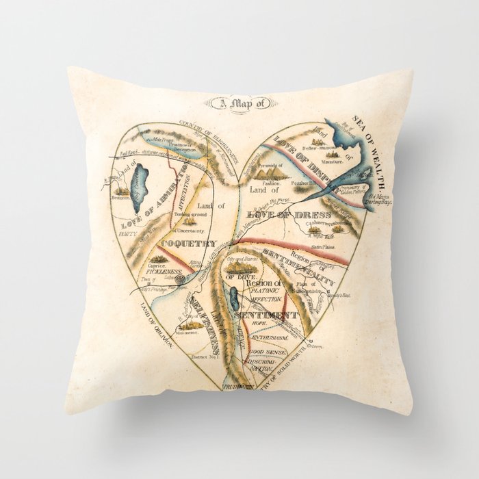 "A Map of the Open Country of a Woman's Heart" by D. W. Kellogg (c. 1833-1842) Throw Pillow