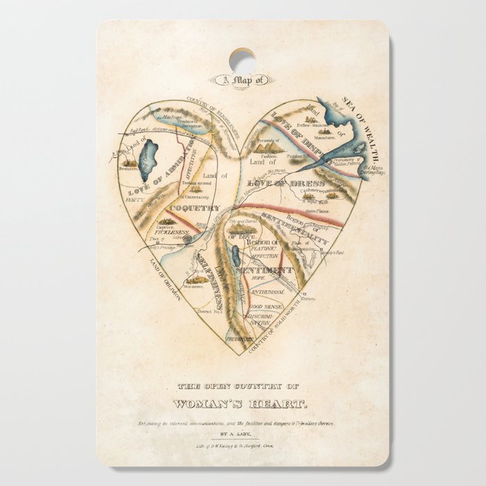 "A Map of the Open Country of a Woman's Heart" by D. W. Kellogg (c. 1833-1842) Cutting Board