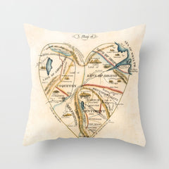 "A Map of the Open Country of a Woman's Heart" by D. W. Kellogg (c. 1833-1842) Throw Pillow