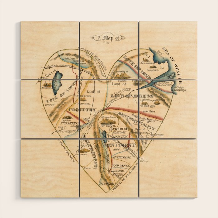 "A Map of the Open Country of a Woman's Heart" by D. W. Kellogg (c. 1833-1842) Wood Wall Art