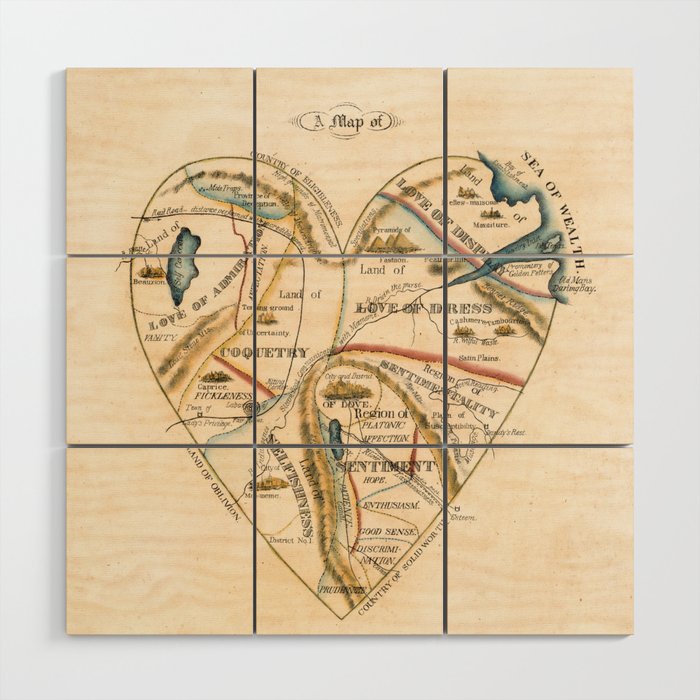 "A Map of the Open Country of a Woman's Heart" by D. W. Kellogg (c. 1833-1842) Wood Wall Art
