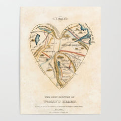 "A Map of the Open Country of a Woman's Heart" by D. W. Kellogg (c. 1833-1842) Poster