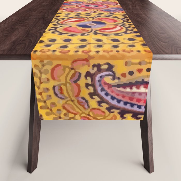 19th Century Uzbekistan Suzani with Gold Background  Table Runner