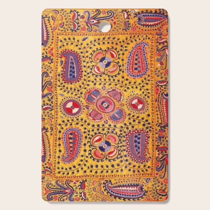 19th Century Uzbekistan Suzani with Gold Background  Cutting Board