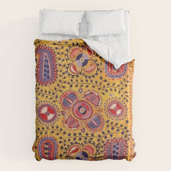 19th Century Uzbekistan Suzani with Gold Background  Duvet Cover