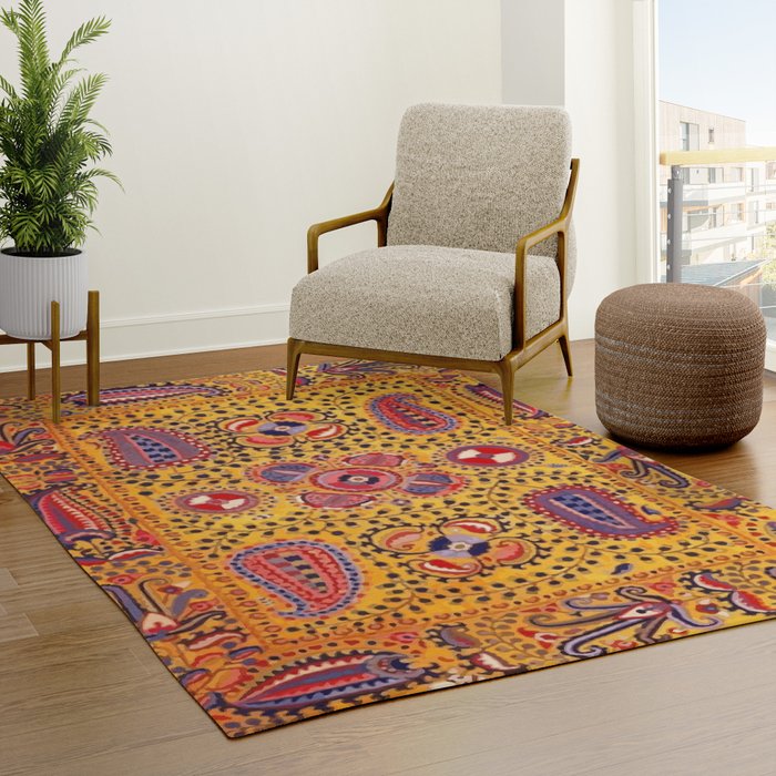 19th Century Uzbekistan Suzani with Gold Background  Rug