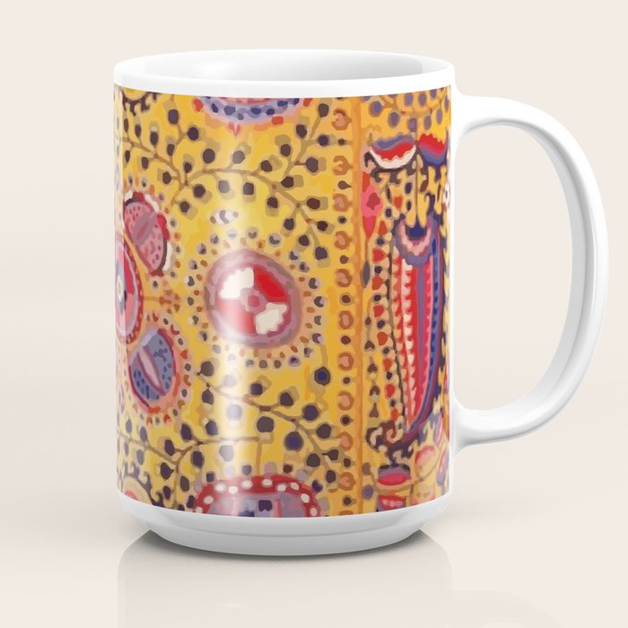 19th Century Uzbekistan Suzani with Gold Background  Coffee Mug