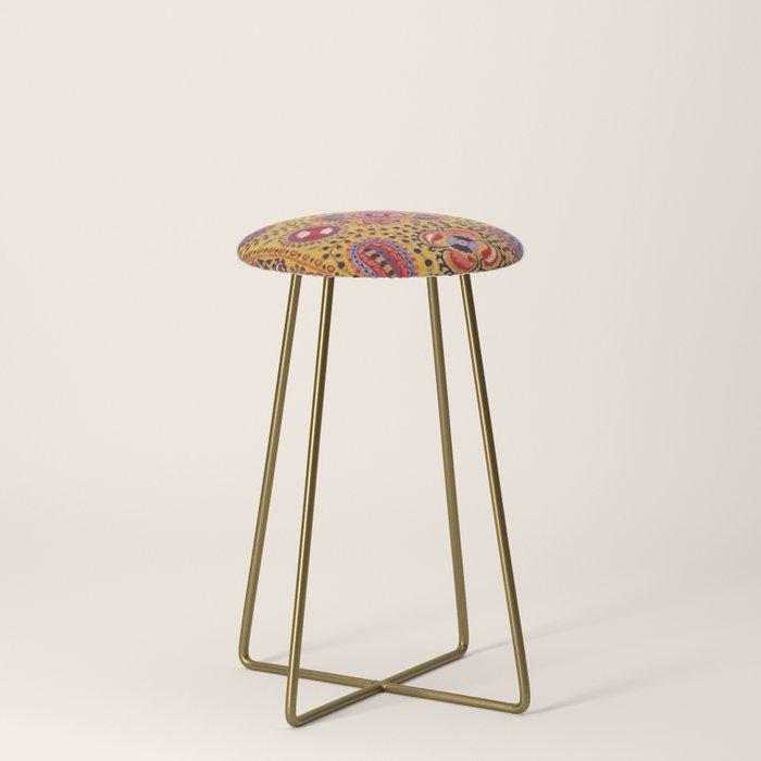 19th Century Uzbekistan Suzani with Gold Background  Stool