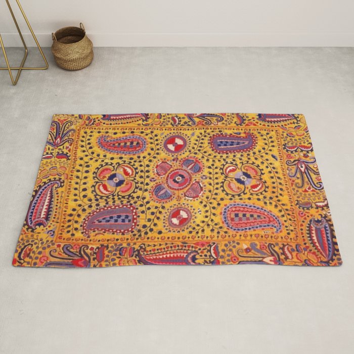19th Century Uzbekistan Suzani with Gold Background  Rug