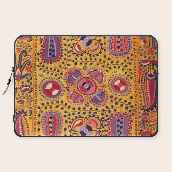 19th Century Uzbekistan Suzani with Gold Background  Laptop Sleeve